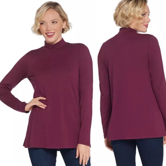 LOGO by Lori Goldstein Tops - LOGO By Lori Goldstein Women's Maroon The Mock Long Sleeve Mockneck Tunic Top 2X